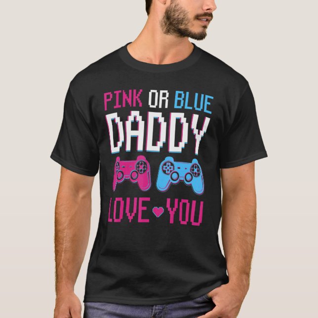 T-shirt Hommes Rose Ou Bleu Genre Révéler Vidéo Jeu Daddy  (Devant)