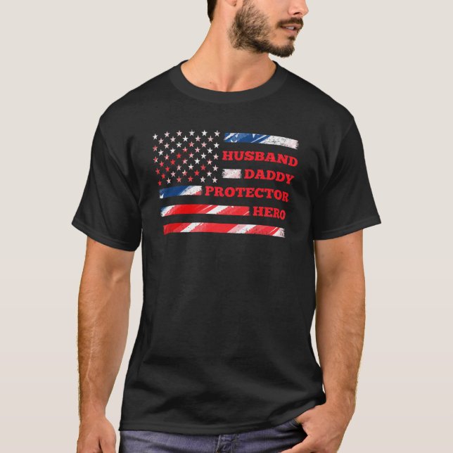 T-shirt Hommes Us Drapeau Américain Pour Mari Daddy Protec (Devant)