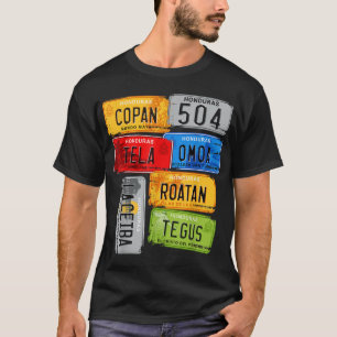 T-shirt Honduras, plaques de voiture turistes, Copan, Tela