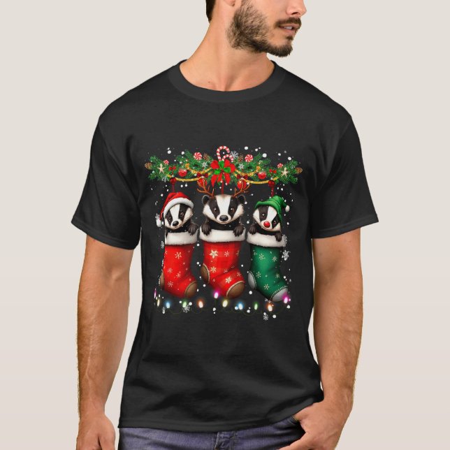 T-shirt Honey Badger In Christmas Socks Lights Honey Badge (Devant)
