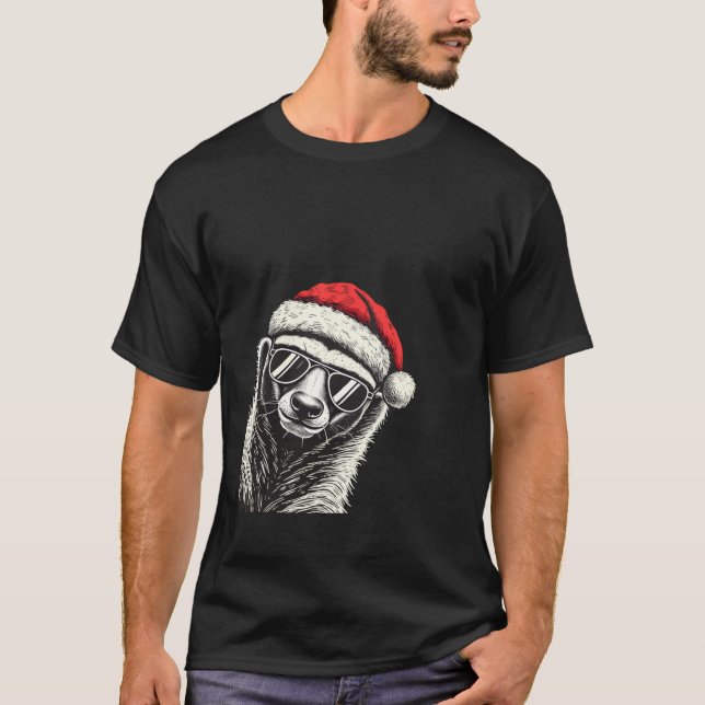 T-shirt Honey Badger Noël Santa Hat Pajama Funny Xmas (Devant)