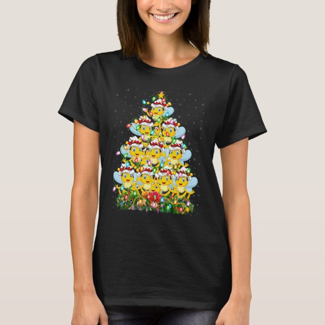 T-shirt Honeybee   Xmas Lights Santa Honeybee Christmas Tr (Devant)