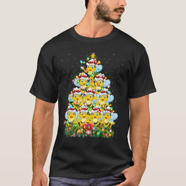 T-shirt Honeybee   Xmas Lights Santa Honeybee Christmas Tr (Devant)