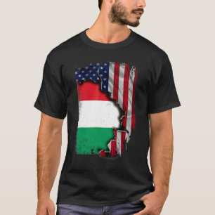 T-shirt Hongrois RACINES  Demi Drapeau Américain Patriotiq