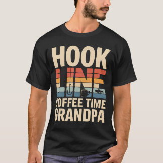 T-shirt Hook Line Coffee Time Grand-père Pêche Matin