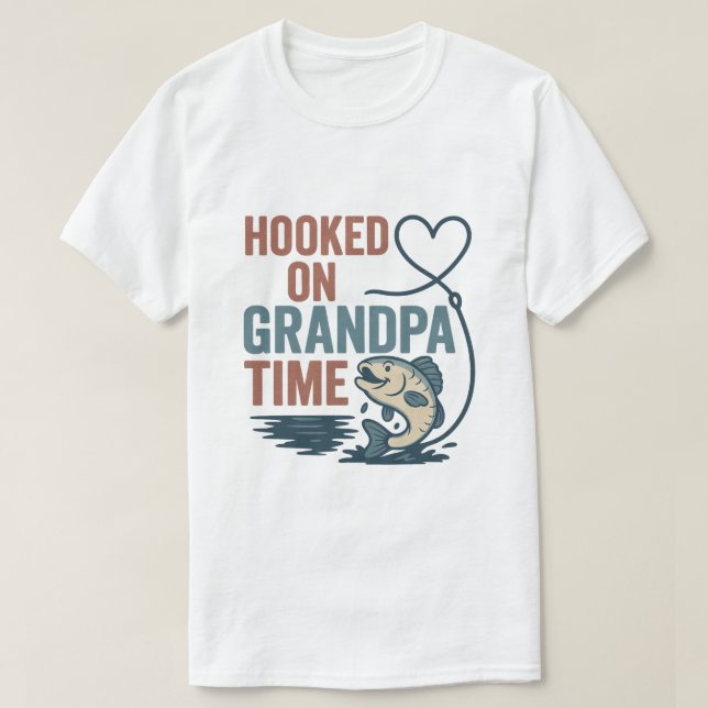 T-shirt Hooked on Grandpa Time Funny Fishing Design (Design devant)