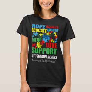 T-shirt Hope Faith Love Ruban Sensibilisation sur l'autism