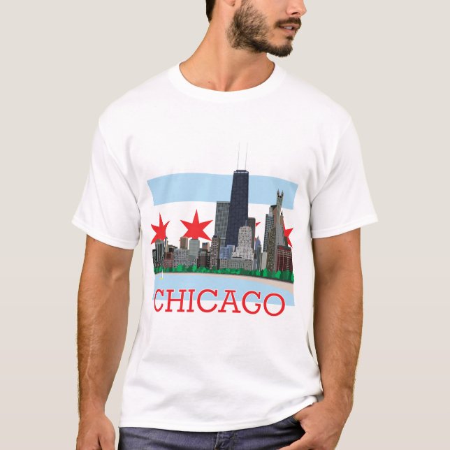 T-shirt Horizon de Chicago et drapeau de ville (Devant)