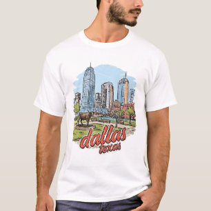 T-shirt Horizon de Dallas Texas Longhorn Rétro Paysage Urb