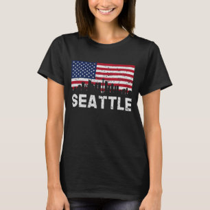 T-shirt Horizon de drapeau américain de Seattle WA affligé