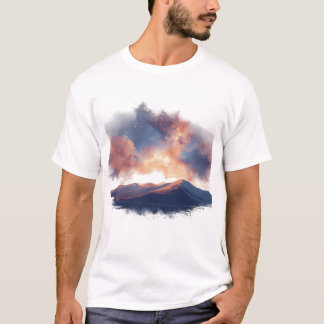 T-shirt Horizon de nébuleuse avec des collines se dissolva