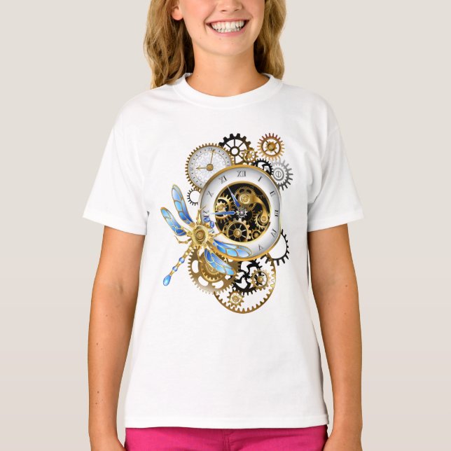 T-shirt Horloge à vapeur avec libellule mécanique (Devant)