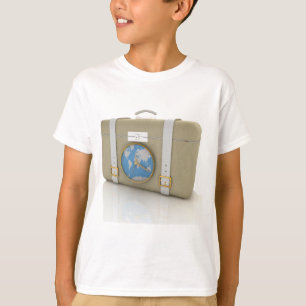 T-shirt Horloge de valise de voyage vintage carte du monde