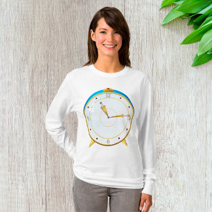 T-shirt Horloge rétro d'alarme or avec réglage bleu