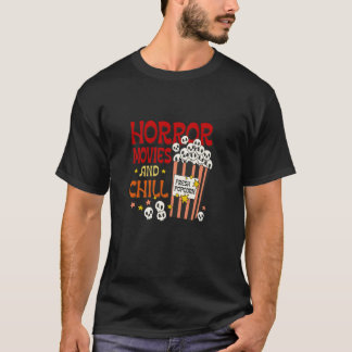 T-shirt Horreur Films Et Chill crâne popcorn drôle Hallow