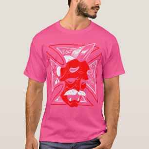 T-shirt Horror Art - Devil'S Mask Fer Cross - Psychobilly