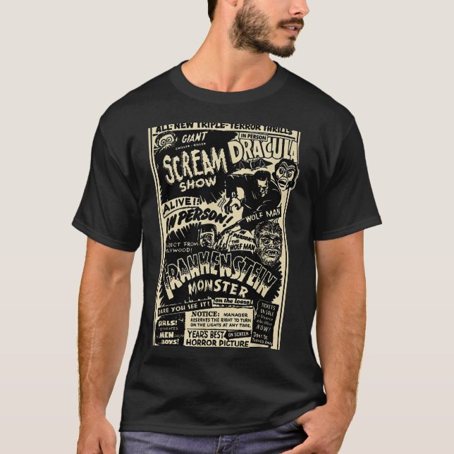 T-shirt Horror Movie Monster Mummy Dracula Werewolf Franke (Devant)