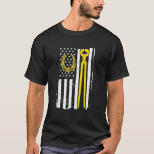 T-shirt Horseshoe Ferrier Horse Us Drapeau Américain Indép