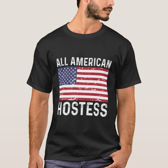 T-shirt Hostess Trouvé Le 4 Juillet Le 4 Juillet Tous Amér (Devant)
