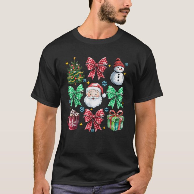 T-shirt Hot Cocoa Candy Cane Christmas Santa Coquette Bow  (Devant)