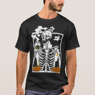 T-shirt Hot Coffee Skeleton Drinking Funny Halloween Skull