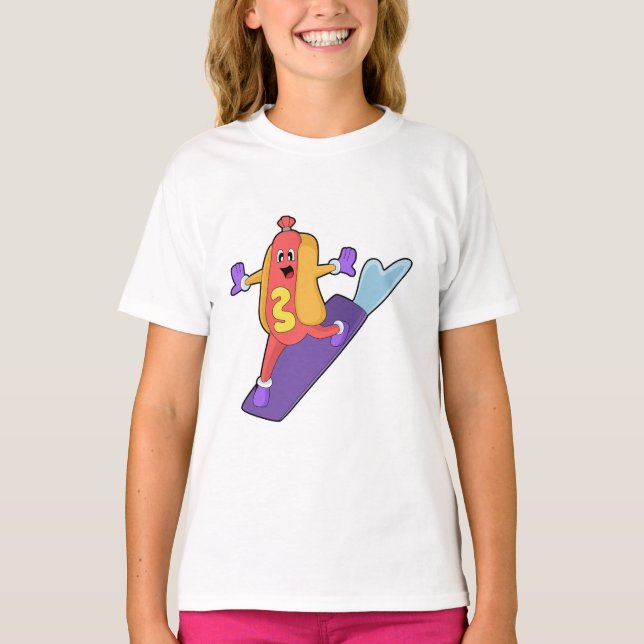 T-shirt Hot-dog as Snowboarder with Sonowboard (Devant)