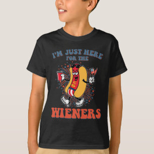 T-shirt Hot Dog Je suis juste ici pour les Wieners 4 juill