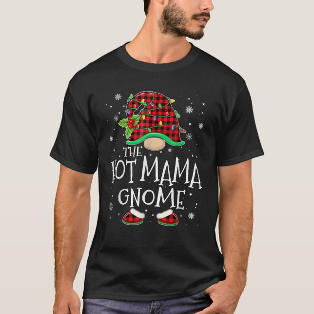 T-shirt Hot Mama Gnome Red Plaid Matching Family Christmas (Devant)