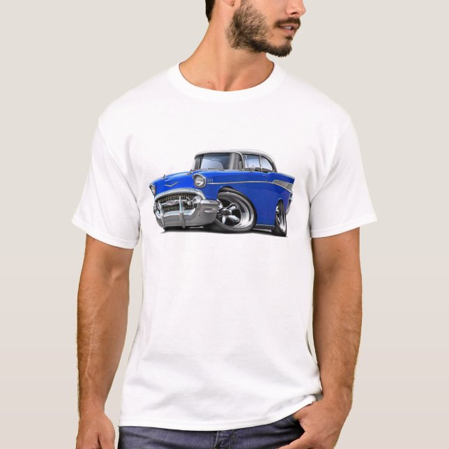 T-shirt Hot rod 1957 Bleu-Blanc de Chevy Belair (Devant)
