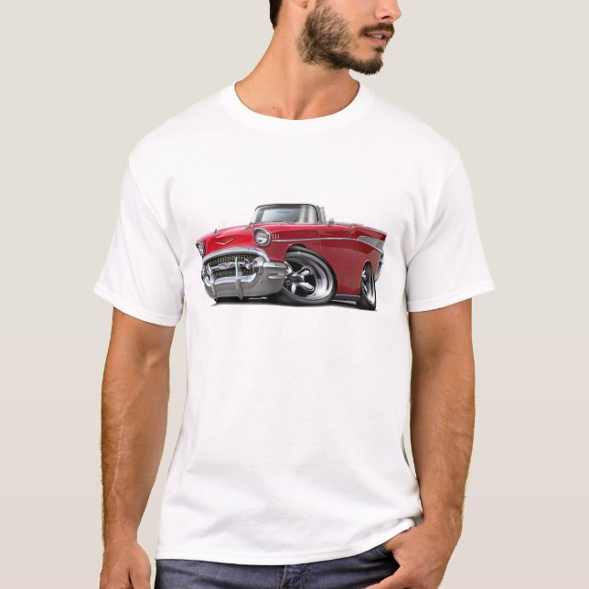 T-shirt Hot rod 1957 convertible rouge de Chevy Belair (Devant)