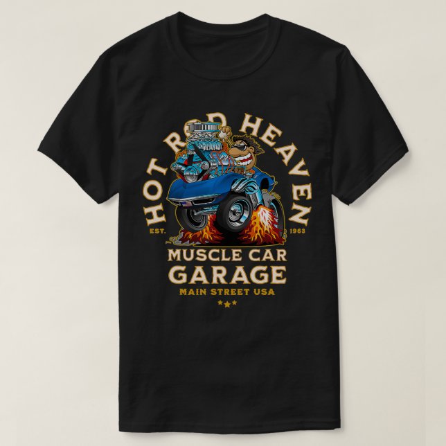 T-shirt Hot Rod Heaven Muscle Car Garage USA Classic Car a (Design devant)