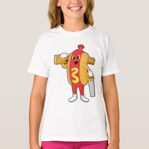 T-shirt Hotdog as Carpenter with Saw & Wood