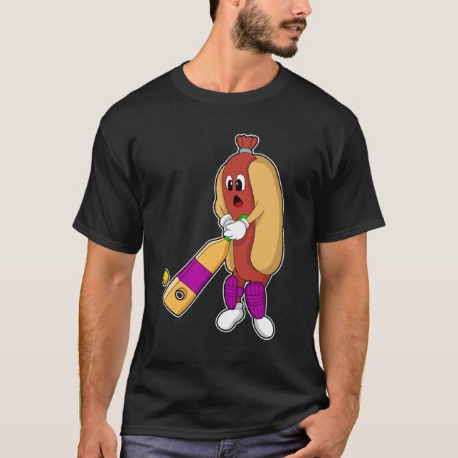 T-shirt Hotdog au cricket avec batte de cricket (Devant)