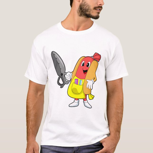T-shirt Hotdog comme coiffeur avec ciseaux (Devant)