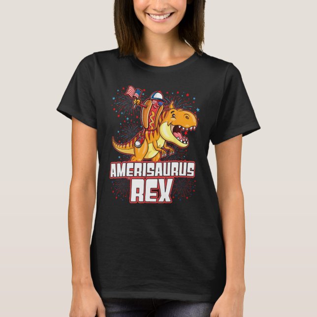 T-shirt Hotdog Rex Dinosaur 4th of July Amerisaurus   (Devant)