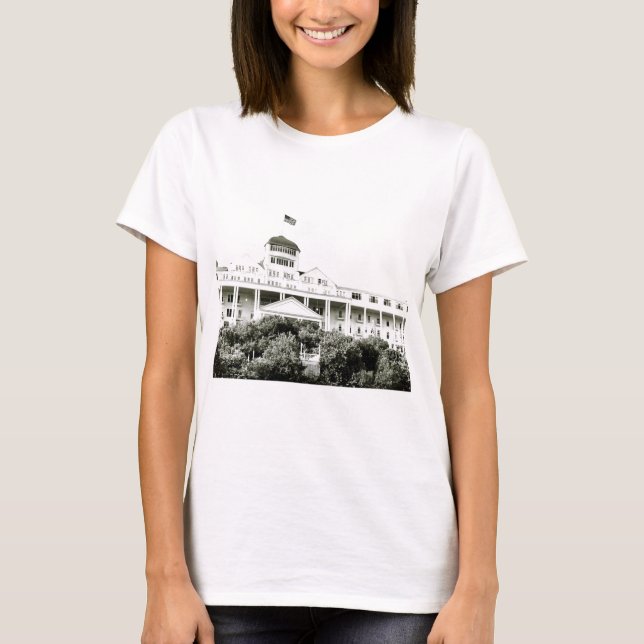 T-shirt Hôtel grand, île de Mackinac, noire et blanche (Devant)
