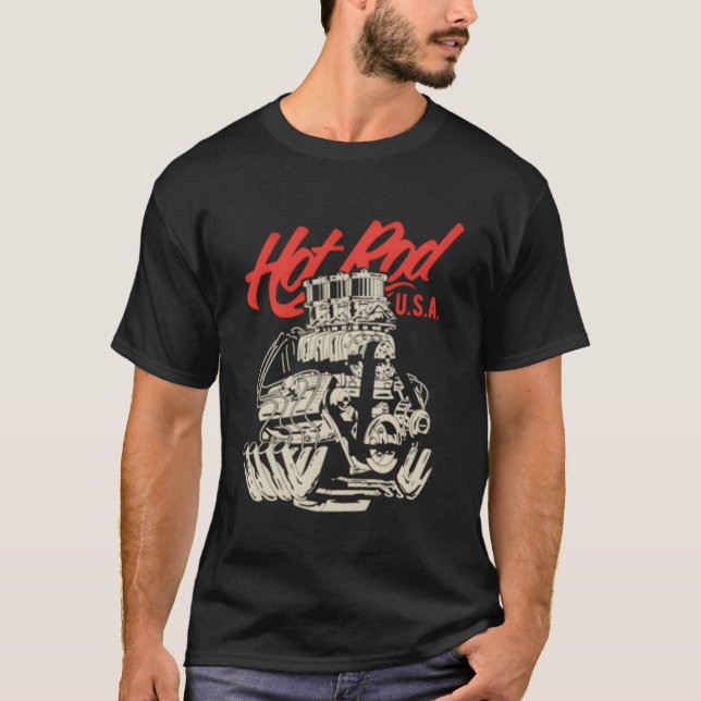 T-shirt Hotrod Dragster Race Car Muscle Moteur de voiture  (Devant)