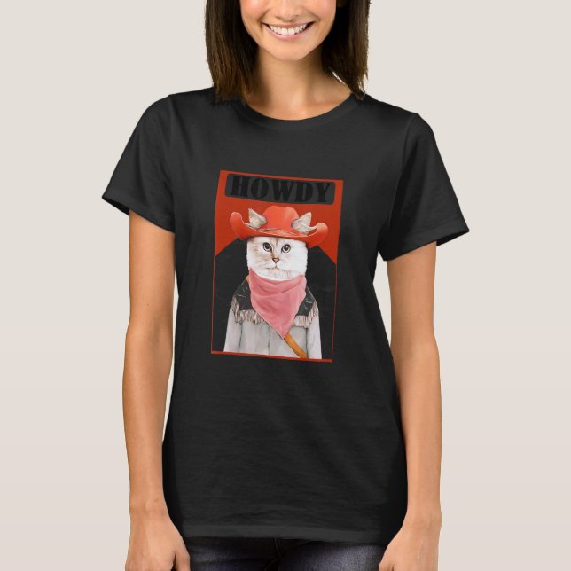 T-shirt Howdy  Cat Meme Texan (Devant)
