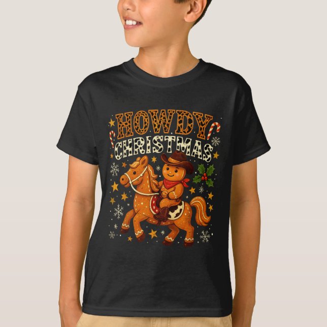 T-shirt Howdy Christmas Cowboy Gingerbread Design  (Devant)