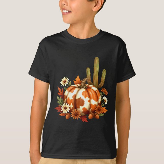 T-shirt Howdy Fall Pumpkin Retro Western Cowboy Cow Hallow (Devant)