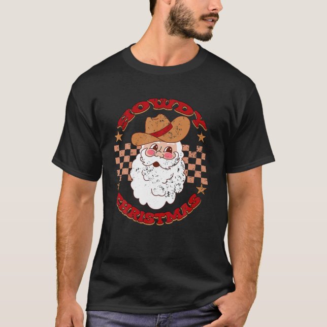 T-shirt Howdy Hos Cowboy Santa Clause Xmas Trees Howdy Chr (Devant)
