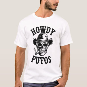 T-shirt Howdy Putos Design for Men Dark Cowboy Skull