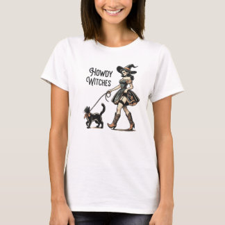 T-shirt Howdy Witch Chat Halloween Funny Retro
