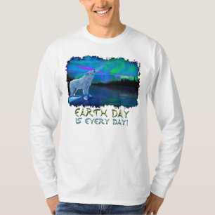 T-shirt Howling Arctic Wolf & Aurora Jour des terres