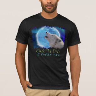 T-shirt Howling Arctic Wolf & Aurora Jour des terres Art T