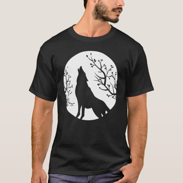 T-shirt Howling At The Moon Wolves Goth Gothic Wolf 1 (Devant)