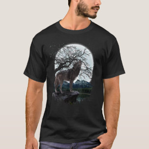 T-shirt Howling Predator Pleine lune de forêt animale Wolf