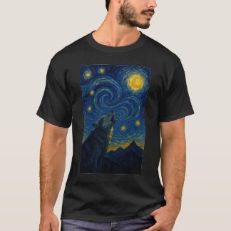 T-shirt Howling Wolf Starry Night – Van Gogh Style Art