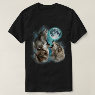 T-shirt Howling Wolves Full Moon Forest Night Art Tee