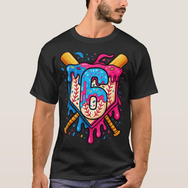 T-shirt Hugvyn 6th Birthday Baseball Ice Cream Drip Number (Devant)